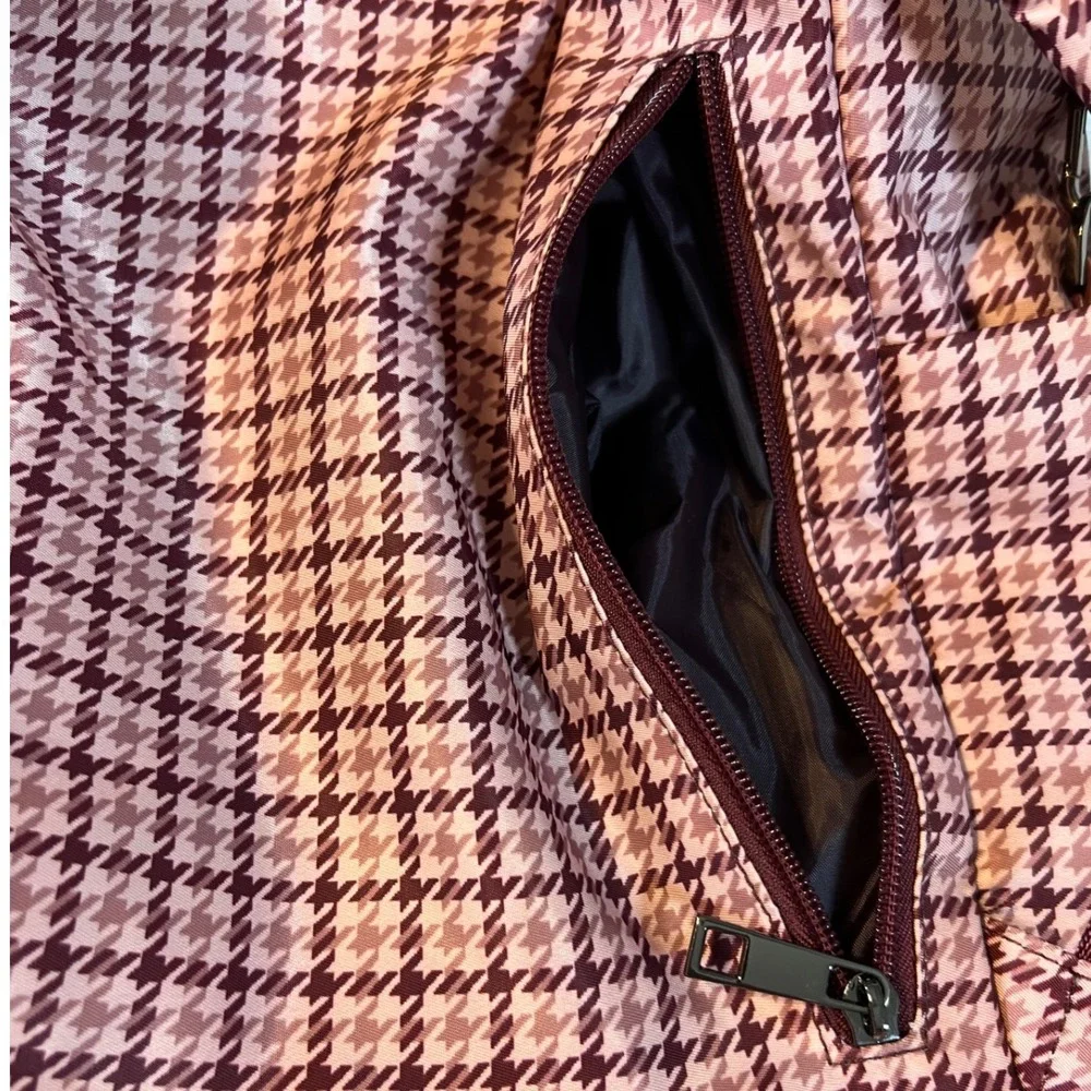 A New Day Backpack Tote‎ Bag Pink Burgundy Houndstooth Check Recycled Polyester